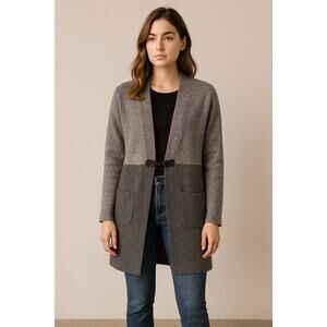 AIDA Wool Blend Colorblock Longline Cardigan Made in Italy Gray Size Large